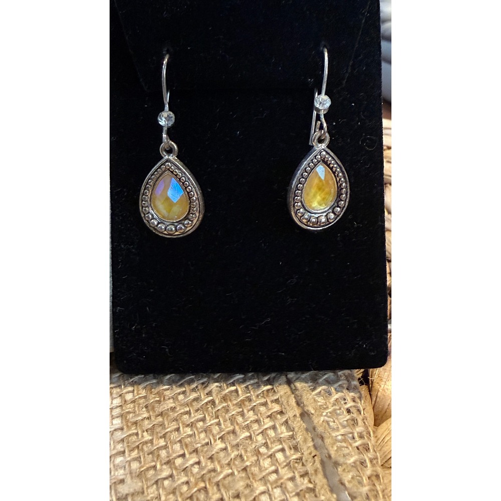 Vintage Avon silver-tone Y-necklace and Pierced earring sets yellow Teardrop - Picture 3 of 11